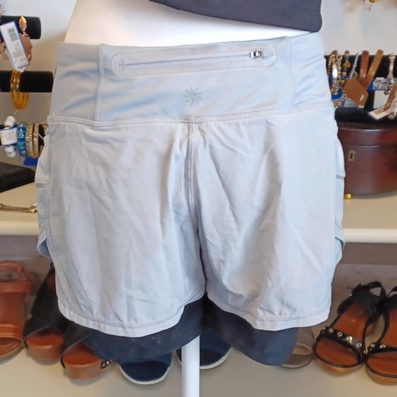 EUC Athleta 2 in 1 Ready Set Go Shorts Grey Black - Picture 4 of 7